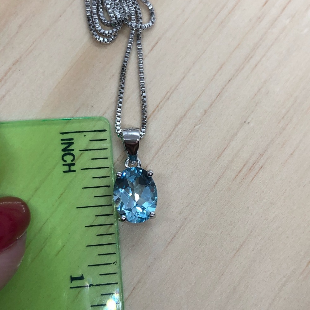 🌟 Blue Topaz Necklace Pendant with Chain - Picture 5 of 7